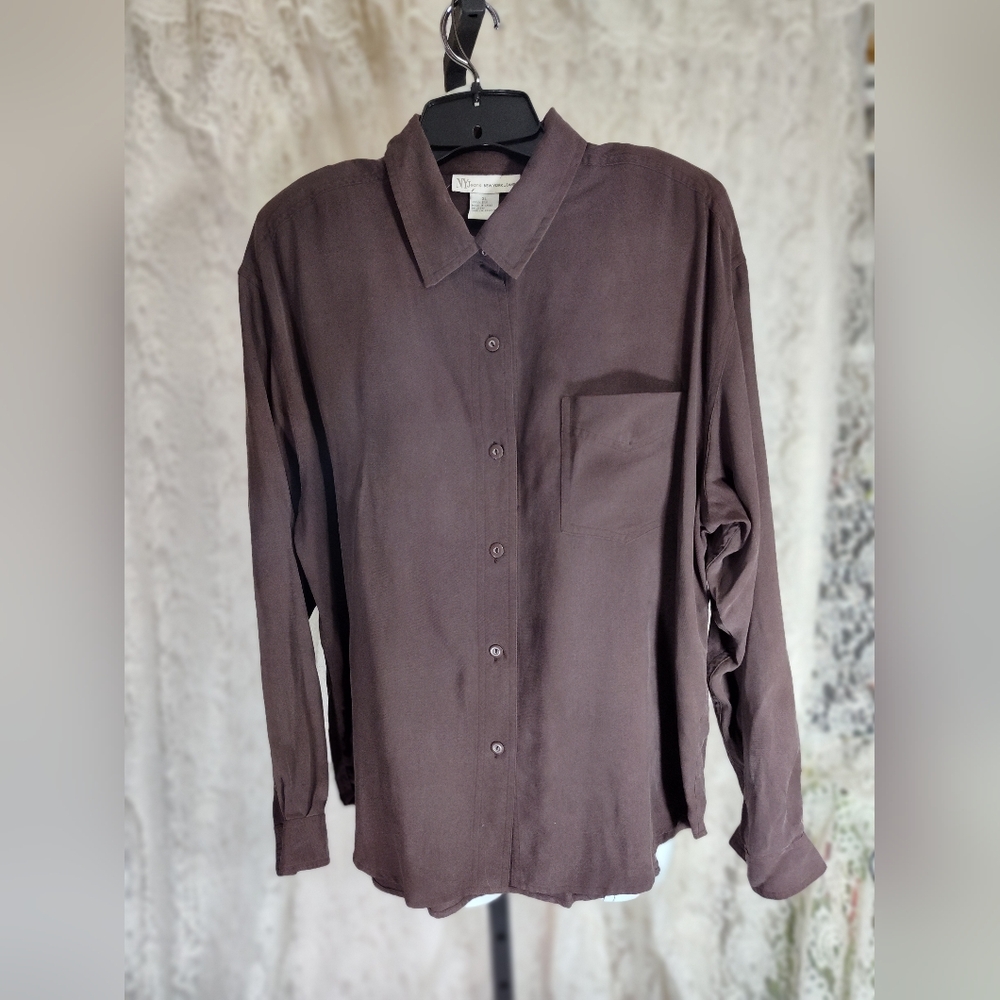 NY Jeans Chocolate Brown Silk Blouse